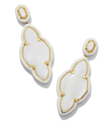 KENDRA SCOTT- Abbie Gold Enamel Frame Statement Earrings in White Mother of Pearl